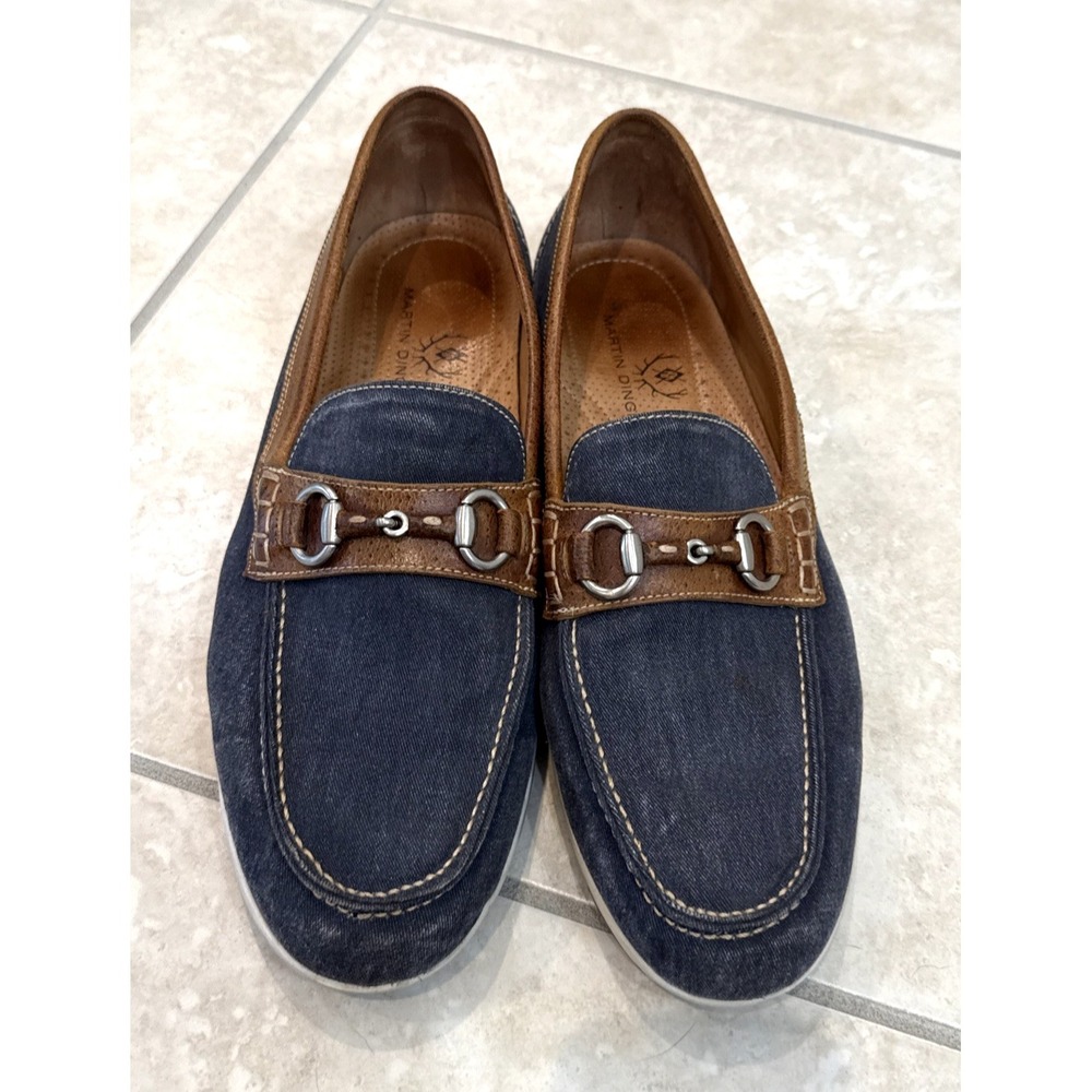 Martin Dingman Blue Denim & Brown Leather Trim Horse Bit Loafers Sz 12M Driving